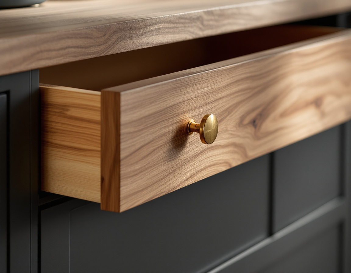 Precision custom cabinetry detail with soft-close drawer